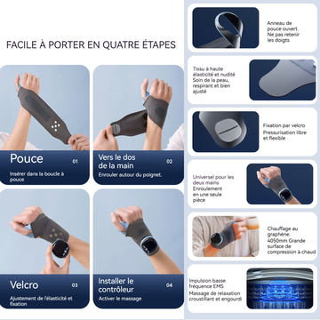 Attelle de poignet électrique ems intelligent chauffage compresse chaude au poignet massage du poignet améliorer la ténosynovite